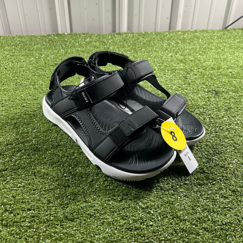 Hurley Mens Sport Sandals Size 8 Black White Adjustable Straps New With Tags